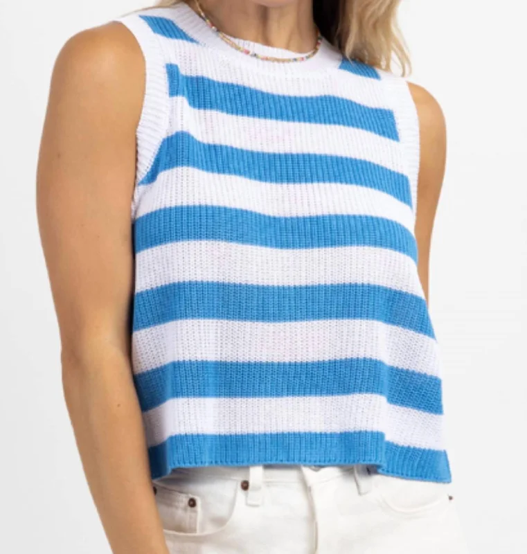 Beach Day Striped Knit Tank In BlueOutdoor vest