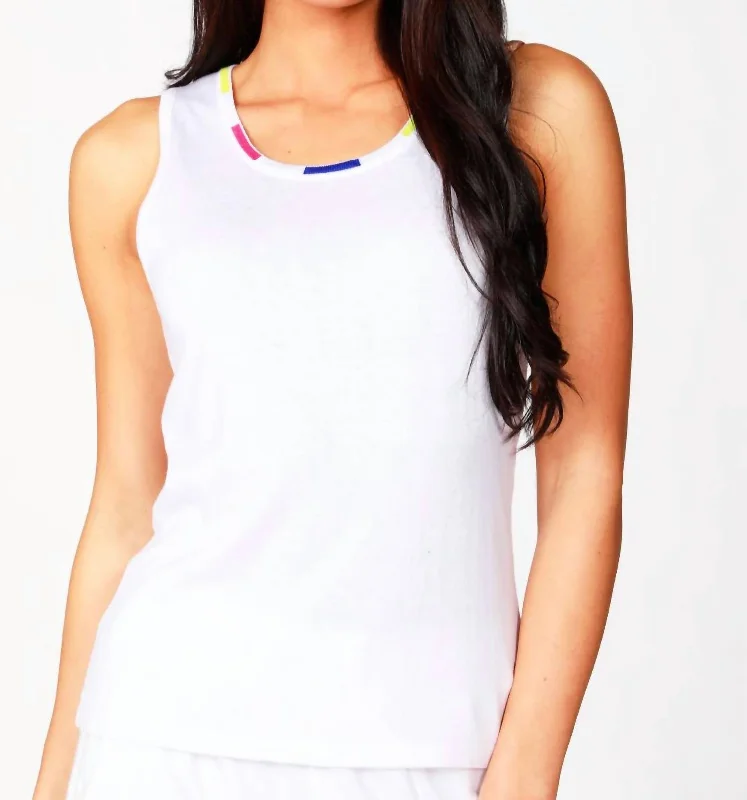 Crew Neck Tank In White/multiMesh tank