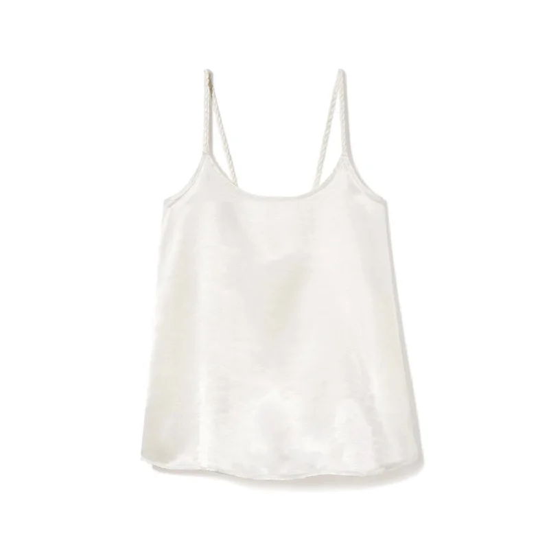 Daisy Satin Tank With Braided Straps & Elastic Back In PearlWindproof tank