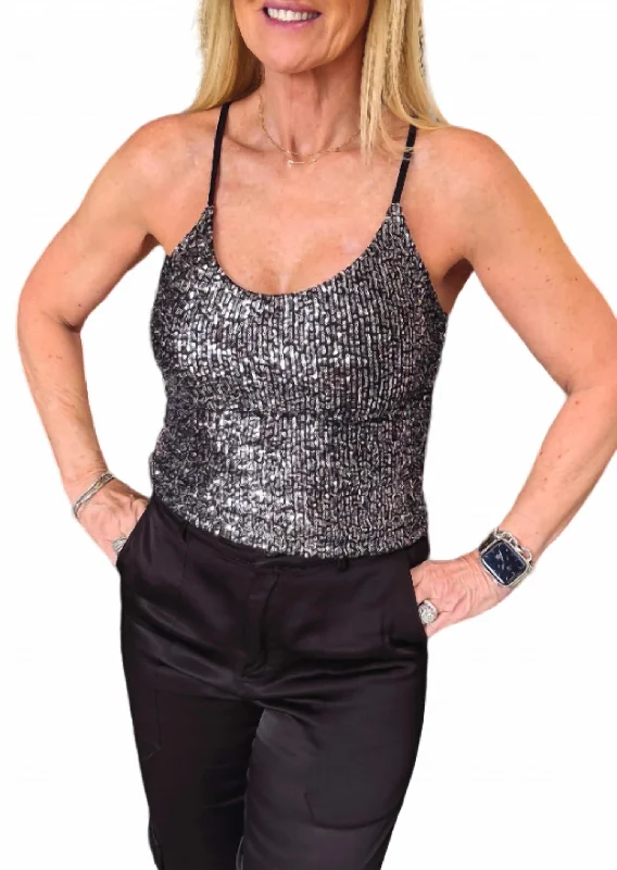 Dazzling Sequin Tank In SilverAthletic tee