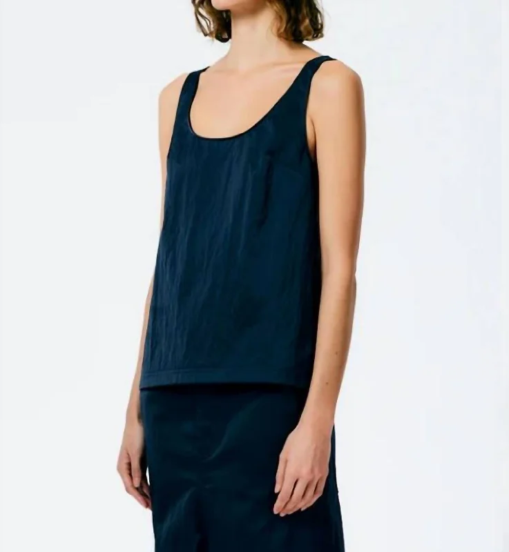 Eco Satin Nylon Scoopneck Tank In NavyLightweight tank