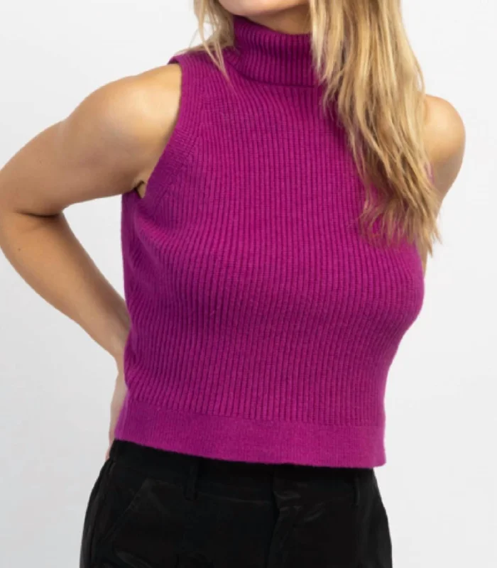 Mock Neck Knit Tank In Deep MagentaCycling tank