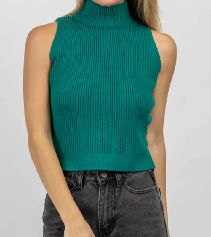 Mock Neck Knit Tank In Jade GreenHiking tank