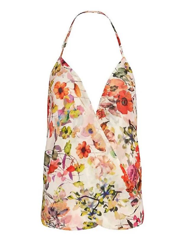 Women Flower Floral Halter Strap Tank Top In MultiTrail hoodie