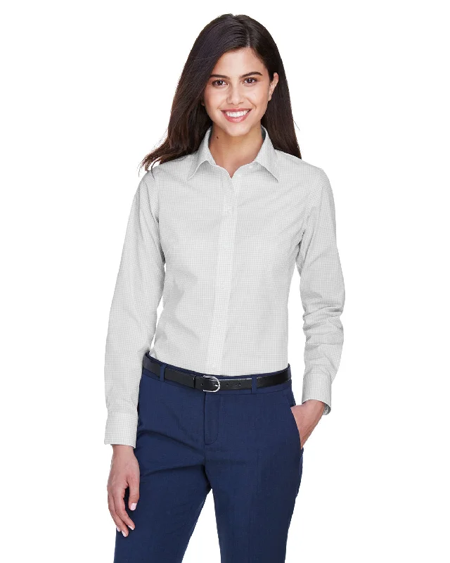 Devon & Jones D640W Ladies' Crown Woven Collection Gingham CheckLeather-Paneled Shirts