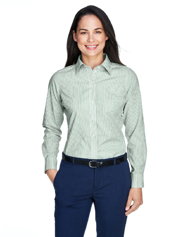 Devon & Jones D645W Ladies' Crown Woven Collection Banker StripeLace-Up Shirts