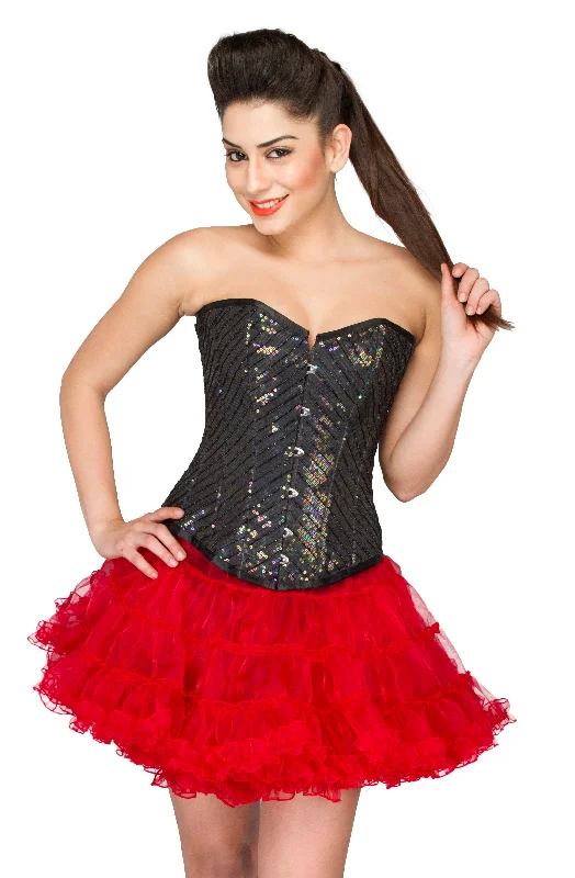 Black Cotton Silk Sequins Overbust Corset Top with Tutu Skirt Dress