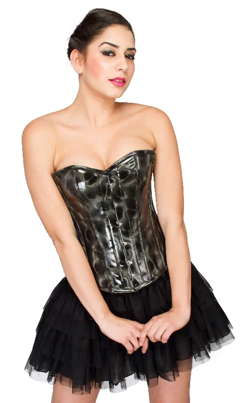 Black Leather Waist Cincher Overbust Women Corset Dress Top