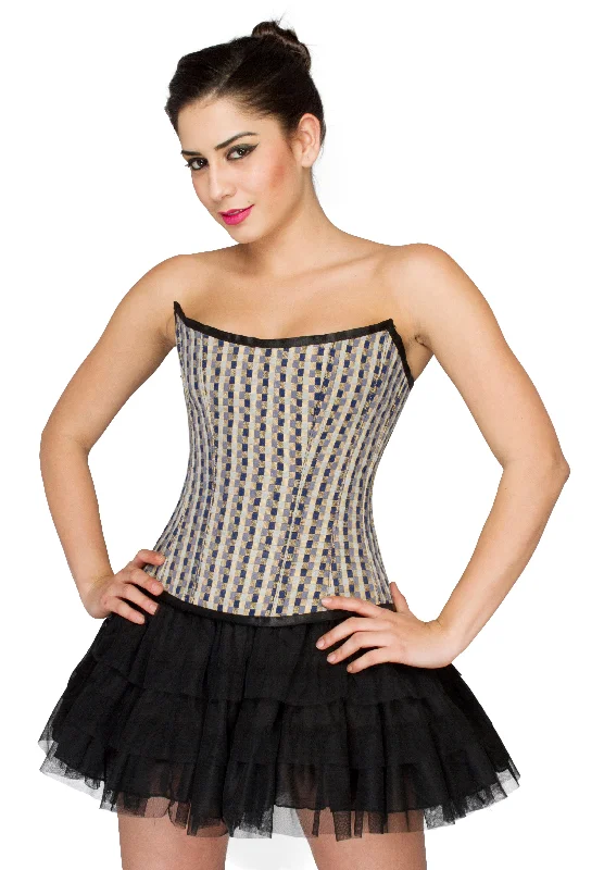 Black White Check Polyester Overbust Corset with Black Tutu Skirt DressTightfit