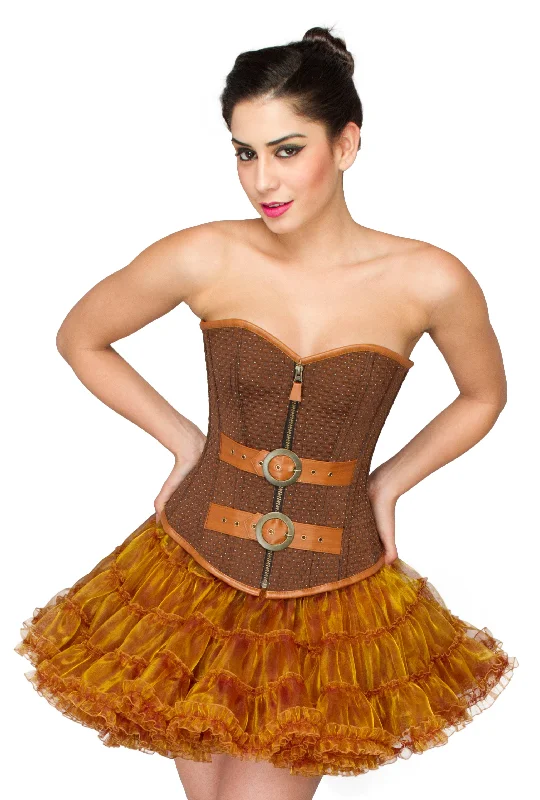 Brown Cotton Brocade with Leather Belts Overbust Corset with Tutu Skirt DressTightknot