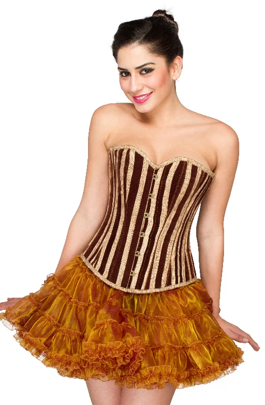 Brown Jute Gothic Waist Cincher Overbust Corset with Tutu Skirt DressTightseal