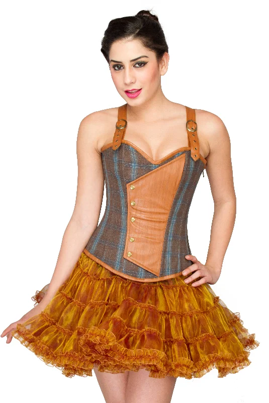 Cotton & Leather Straps Waist Cincher Overbust Corset with Tutu Skirt DressTightly