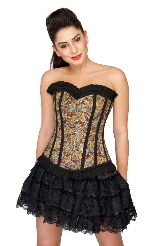 Cotton Lily Printed Black Frill Overbust Corset with Tutu Skirt DressTightgarter