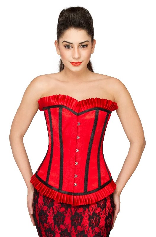 Red Satin Black Stripes Overbust Corset with Long Skirt Valentine Dress