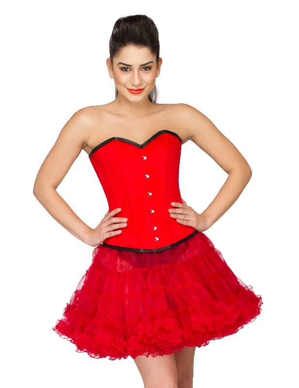 Red Velvet Gothic Burlesque Overbust Valentine Corset Dress & Tissue Tutu Skirt