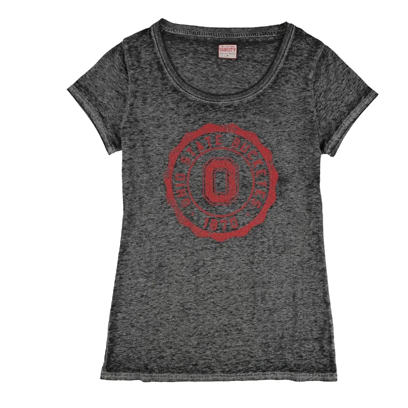 G-III Sports Womens Ohio State Buckeyes 1870 Graphic T-Shirt, Black, Medium